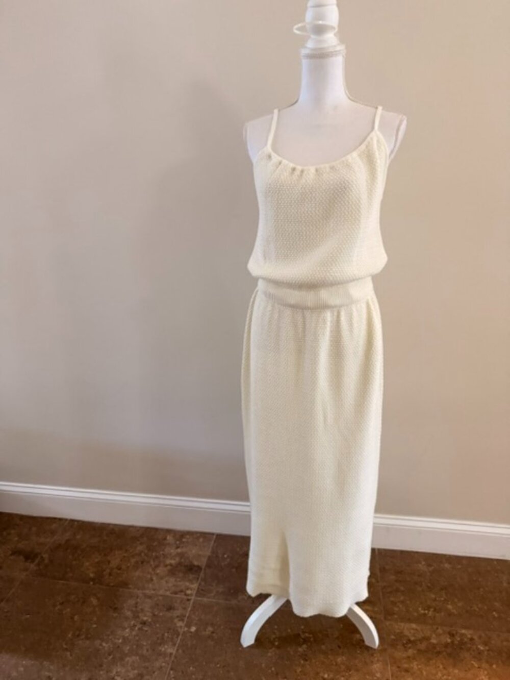 Cream Textured Knit Blouson Maxi Dress